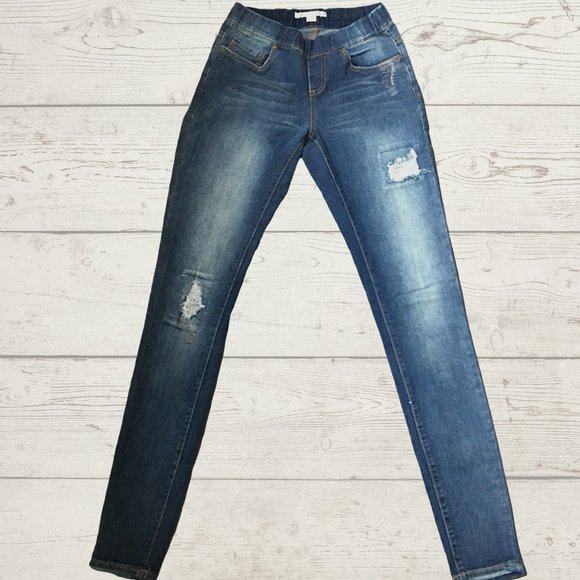 BOSTON PROPER DISTRESSED PULL-UP SKINNY JEANS - Picture 7 of 11